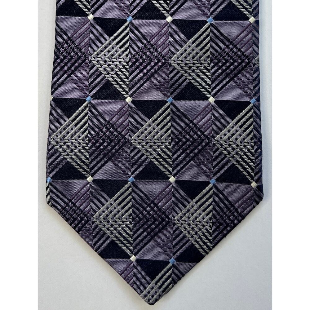 Murano Purple Geometric Plaid Silk Tie USA Made Classic Width Necktie